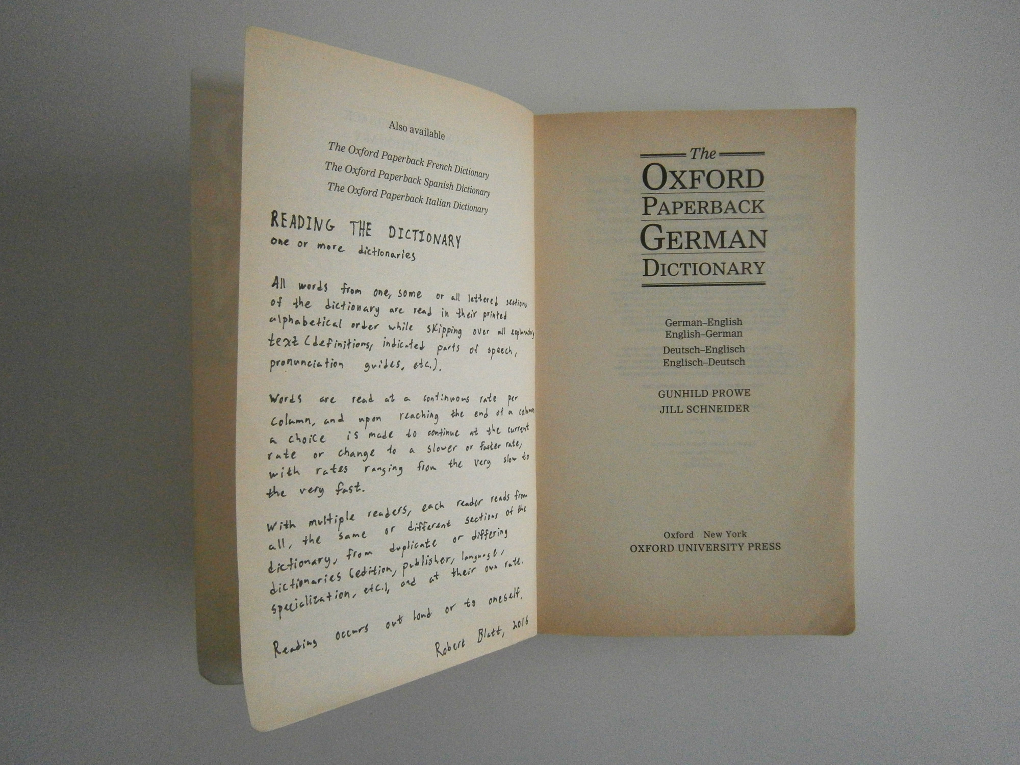 Reading The Dictionary by Robert Blatt, Oxford Paperback German Dictionary